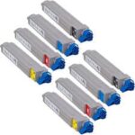 Okidata C9600, C9800 8-Pack Combo Compatible Toners (2 Black, 2 Cyan, 2 Yellow, 2 Magenta)