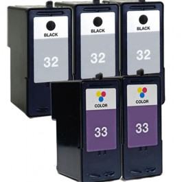 Lexmark 32, 33 5-Pack Combo (2 Color, 3-Black) $11.00 each