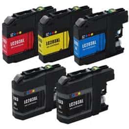 Brother LC203XL High Yield Compatible 5-Pack Ink Cartridge Combo $4.39 ($21.95) Free Shipping