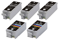 Canon PIXMA iP100 5-Pack Compatible Ink Combo (3 PGi-35 Black, 2 CLi-36 Color)