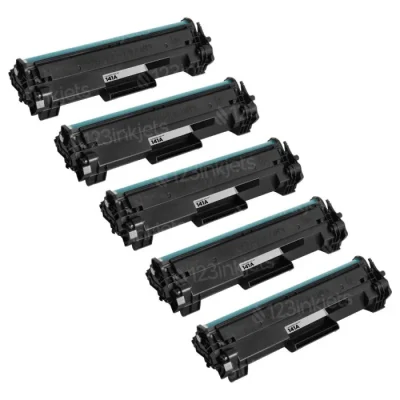 Five HP 141A W1410A compatible black toner cartridges with chips
