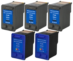 HP 21, 22 #140 Compatible 5-Pack Ink Cartridges (3-Black, 2-Color) $53.93