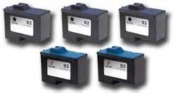 Remanufactured 5-Pack Combo No 82, No 83 Lexmark Ink Cartridges (3 Black, 2 Color) 9.50 each